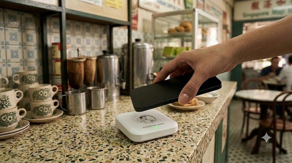 A customer tapping their phone on the loopd device to instantly receive their digital receipt